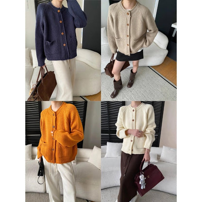 Laid-back Style DesignRaglan Sleeve Vintage Rolled Edge Chunky Knit Cardigan Sweater Coat