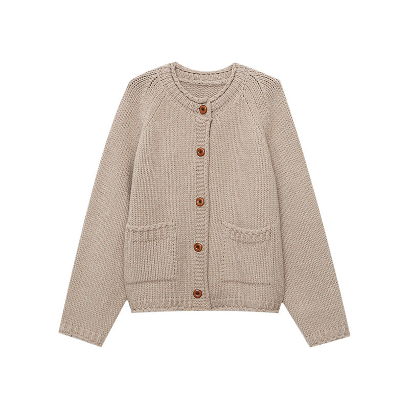 Laid-back Style DesignRaglan Sleeve Vintage Rolled Edge Chunky Knit Cardigan Sweater Coat