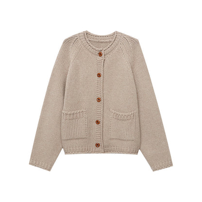 Laid-back Style DesignRaglan Sleeve Vintage Rolled Edge Chunky Knit Cardigan Sweater Coat