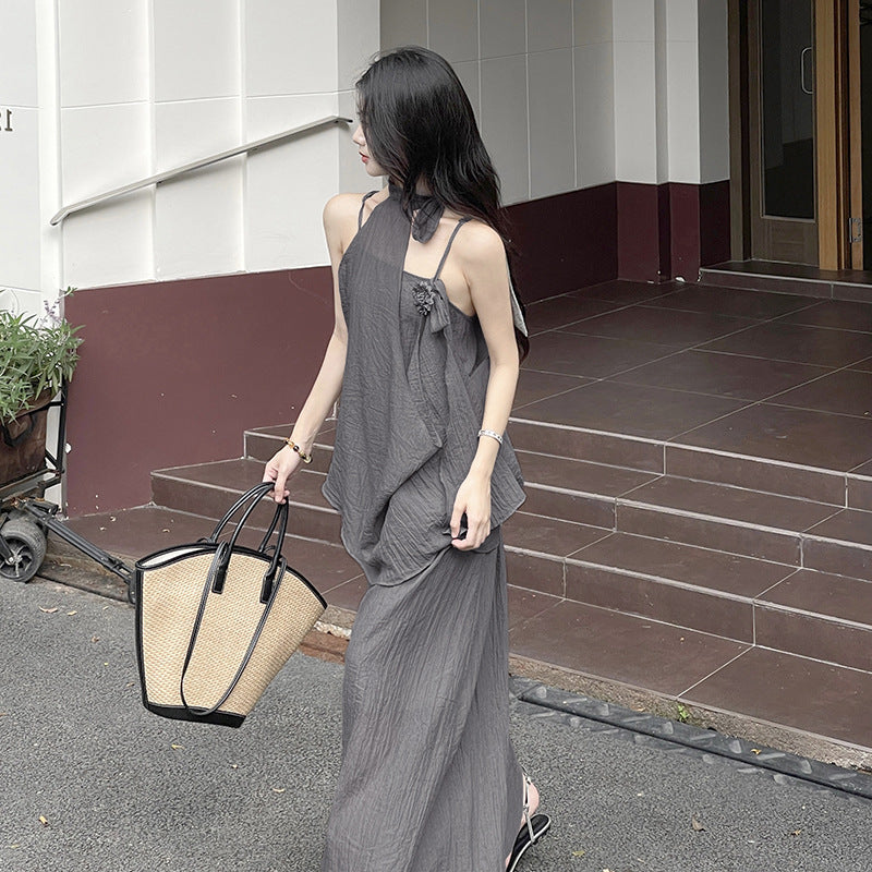 Hanging neck suspender summer beach vacation lazy dress